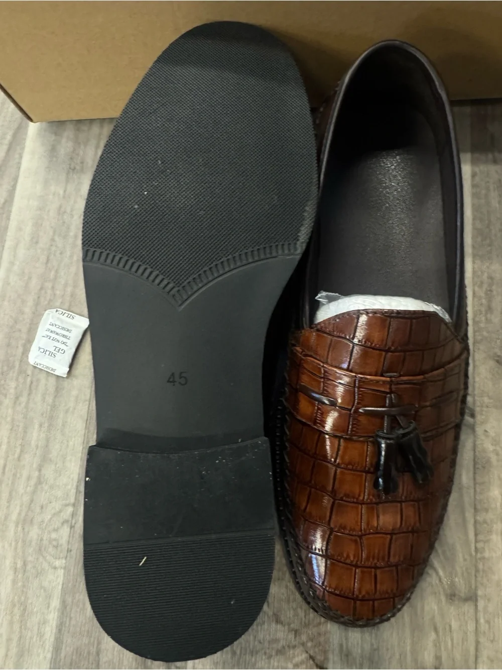 Men’s Croc-Embossed Tassel Loafers – Size 11 (EU 45) – Brown – Brand New in Box